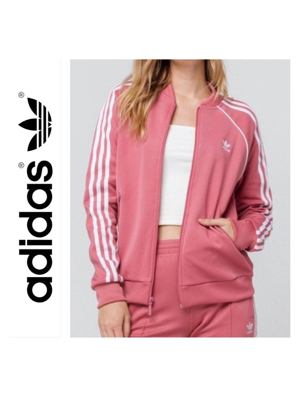 adidas Originals Pink Three-Stripe Bomber Jacket (size M)  and Pants (size S)